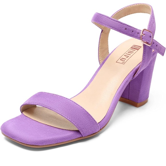 Women's Chunky Heels Square Toe block Sandals Wedding Prom - lilac size 7 - Picture 3 of 6